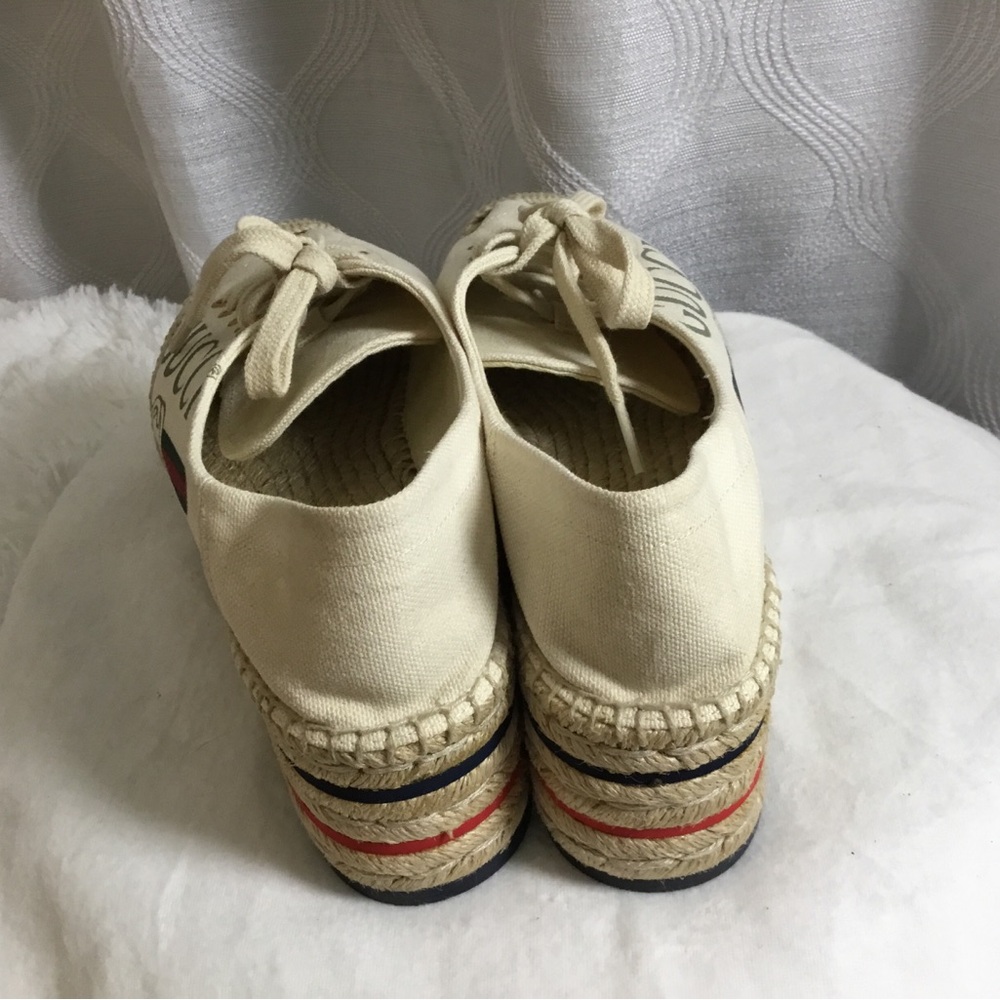 Gucci Cream Canvas Platform Espadrille Sneakers with Web Stripe - Picture 15 of 15